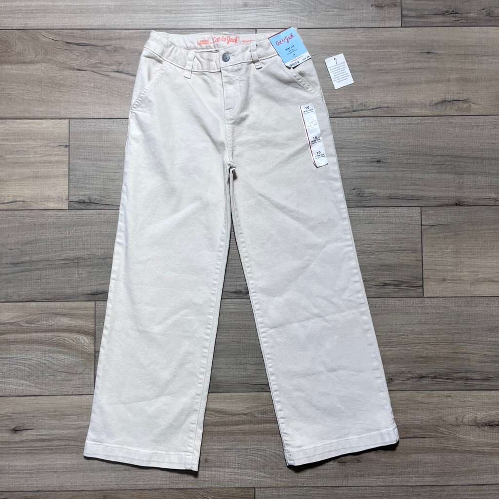 Cat & Jack Girls' Wide Leg Mid Rise Jeans Size 10 Beige Regular Fit
